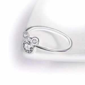 New Silver Cubic Zirconia Stone Mickey Mouse Ring